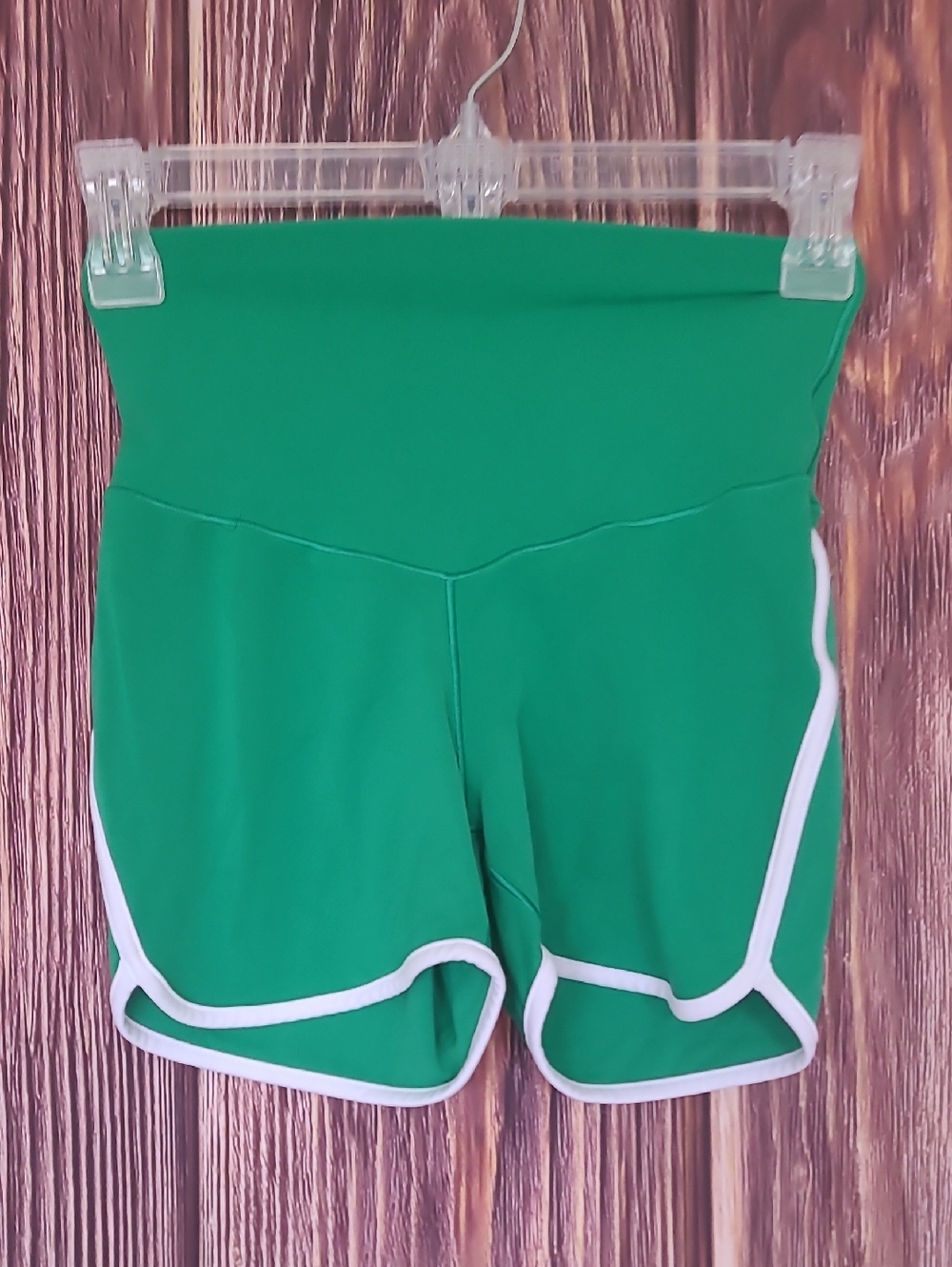 aerie Green High-Waist Athletic Shorts with White Trim